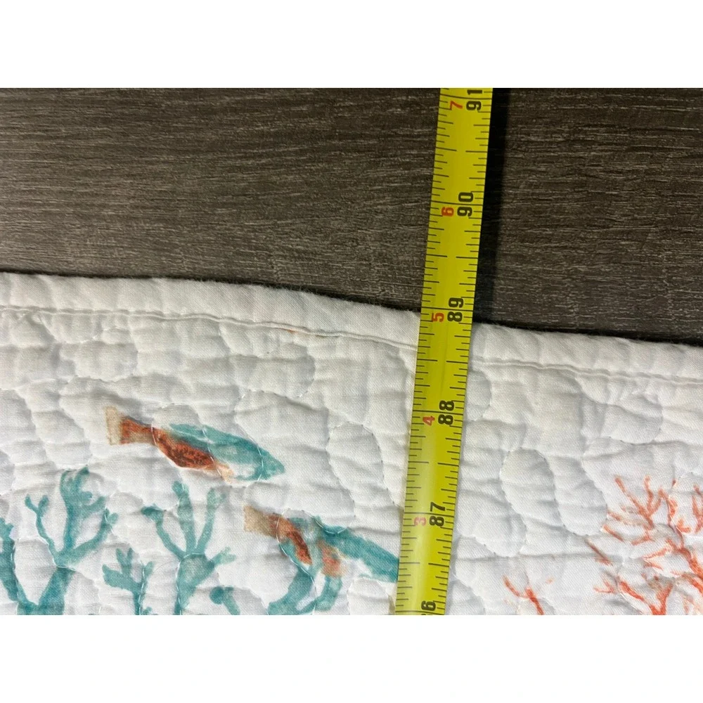 Nicole Miller Quilt Set King Coastal Seashell Coral Starfish White Teal Orange